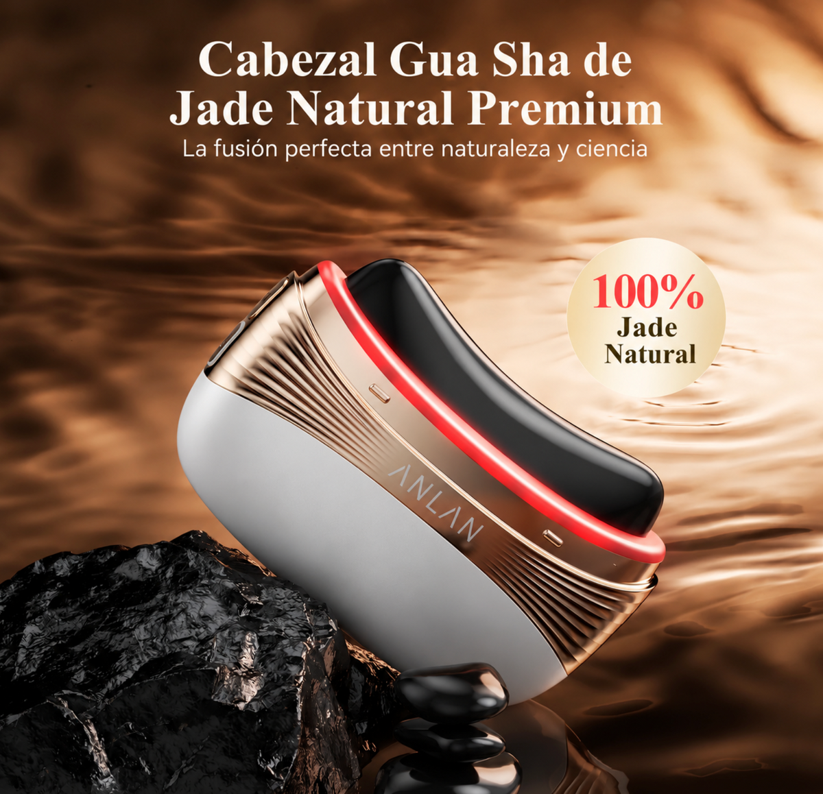 Masajeador Facial/capilar 2 en 1 Gua Sha con Jade Natural y Terapia LED