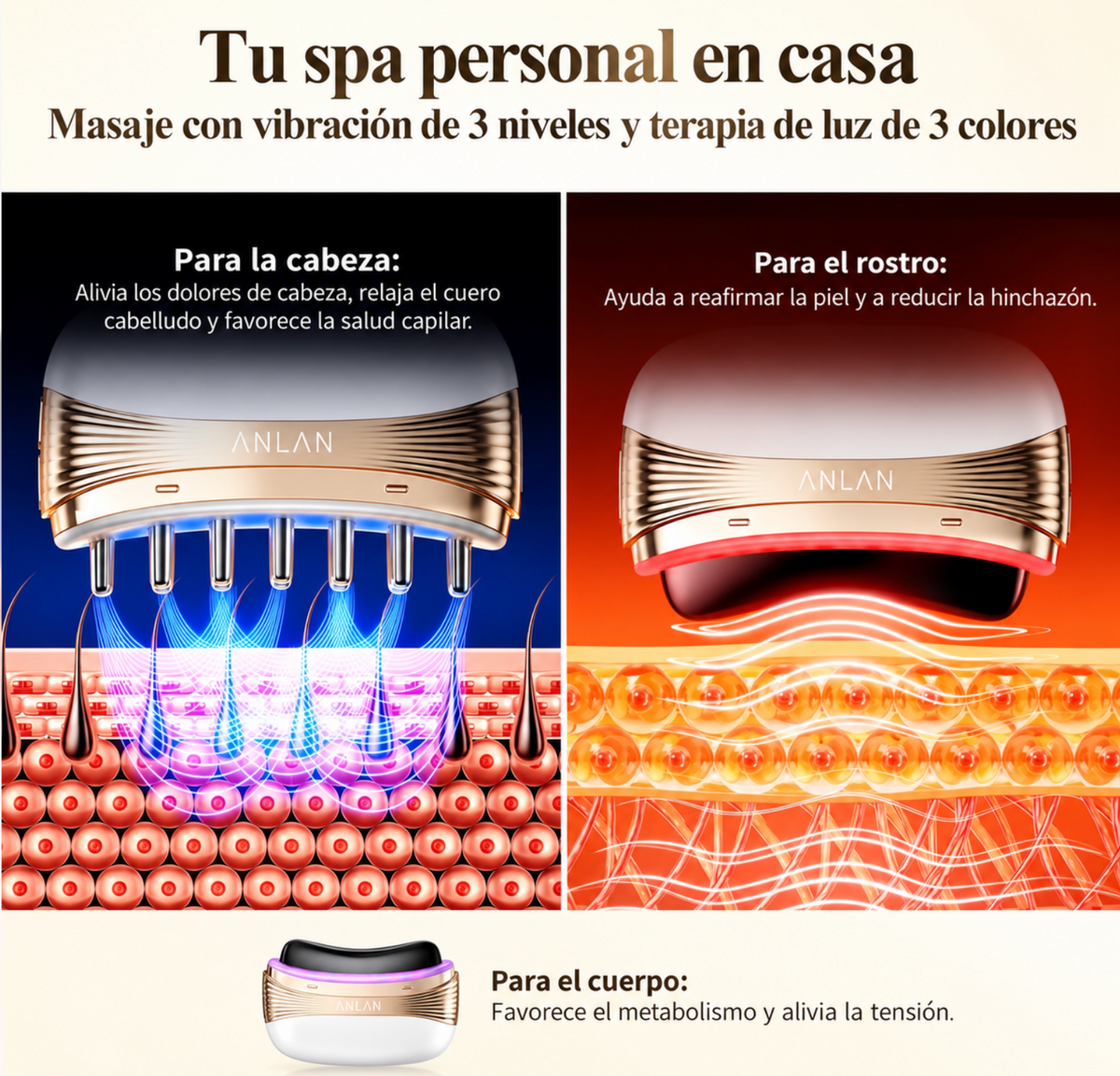 Masajeador Facial/capilar 2 en 1 Gua Sha con Jade Natural y Terapia LED