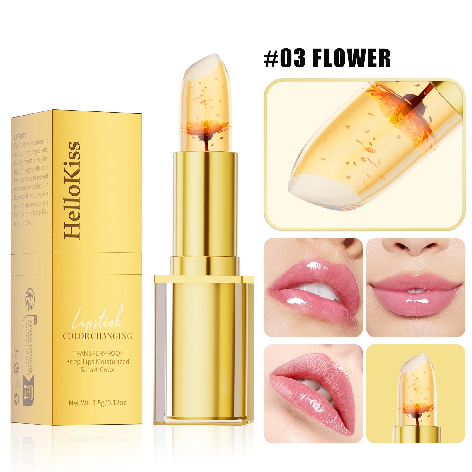 Labial Flor Cristalina de larga duración que Cambia de Color con la Temperatura – Hidratante, Transparente y Resistente al Agua