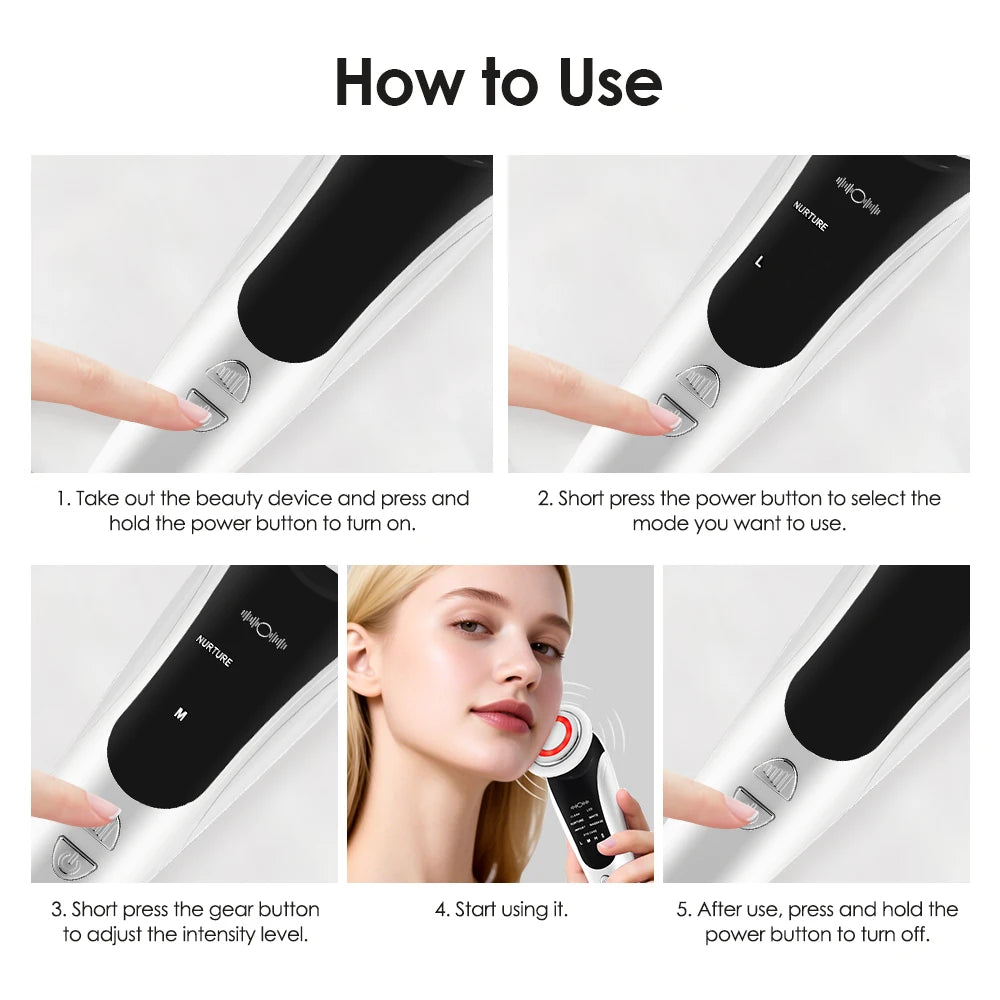 Masajeador Facial EMS 7 en 1 con Terapia LED, Vibración Inducida y Compresa Caliente – Rejuvenecimiento y Tensado de la Piel