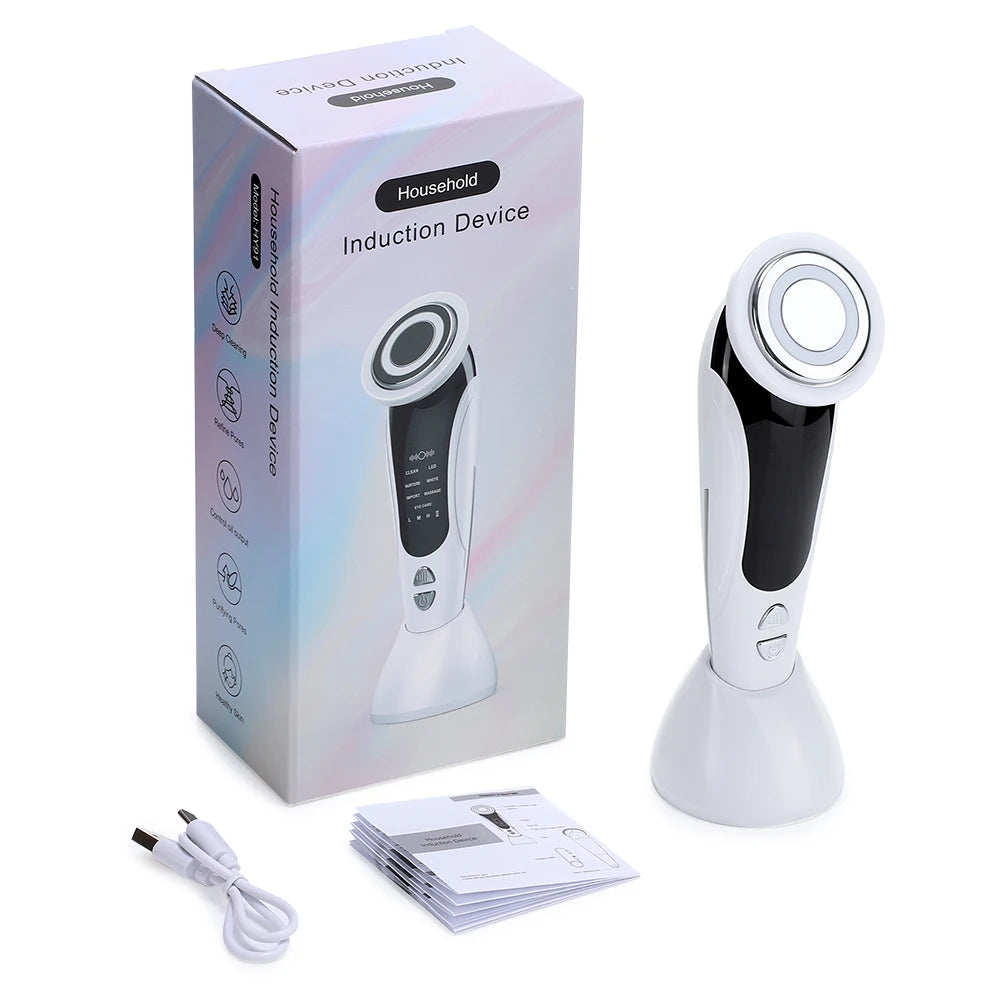Masajeador Facial EMS 7 en 1 con Terapia LED, Vibración Inducida y Compresa Caliente – Rejuvenecimiento y Tensado de la Piel