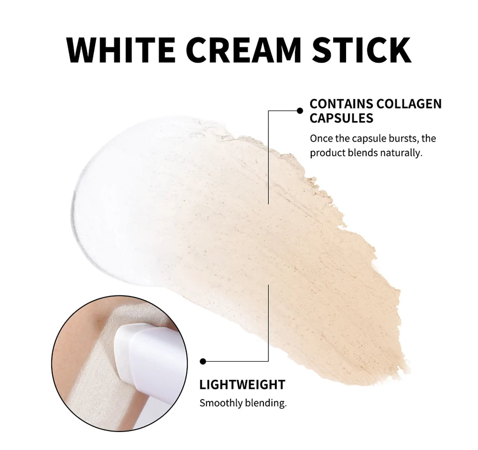 Base de maquillaje coreana en barra que cambia de color, con alta cobertura y acabado resistente al agua. Presentación de doble punta con brocha integrada.