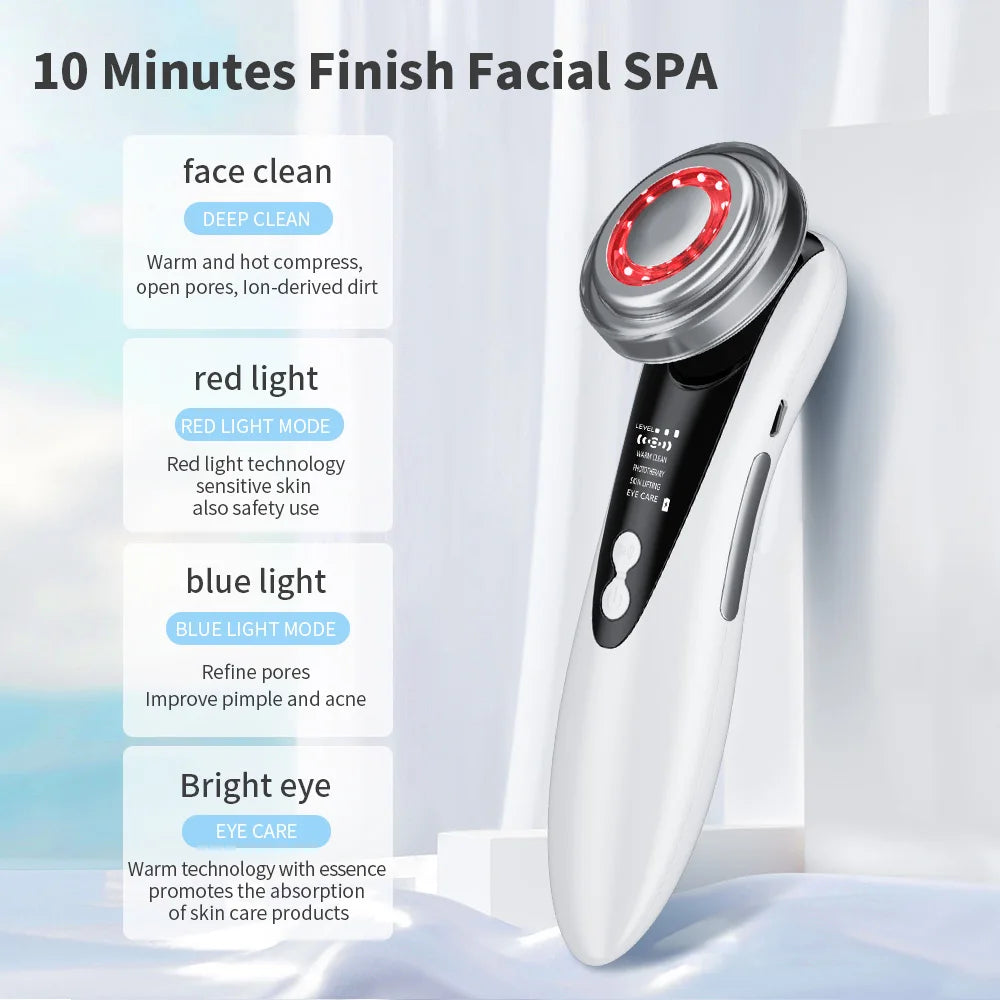 Masajeador Facial EMS 7 en 1 con Terapia LED, Vibración Inducida y Compresa Caliente – Rejuvenecimiento y Tensado de la Piel