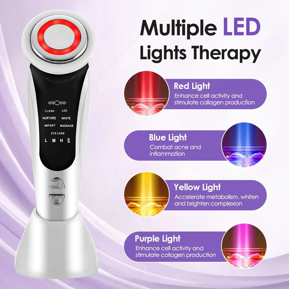 Masajeador Facial EMS 7 en 1 con Terapia LED, Vibración Inducida y Compresa Caliente – Rejuvenecimiento y Tensado de la Piel