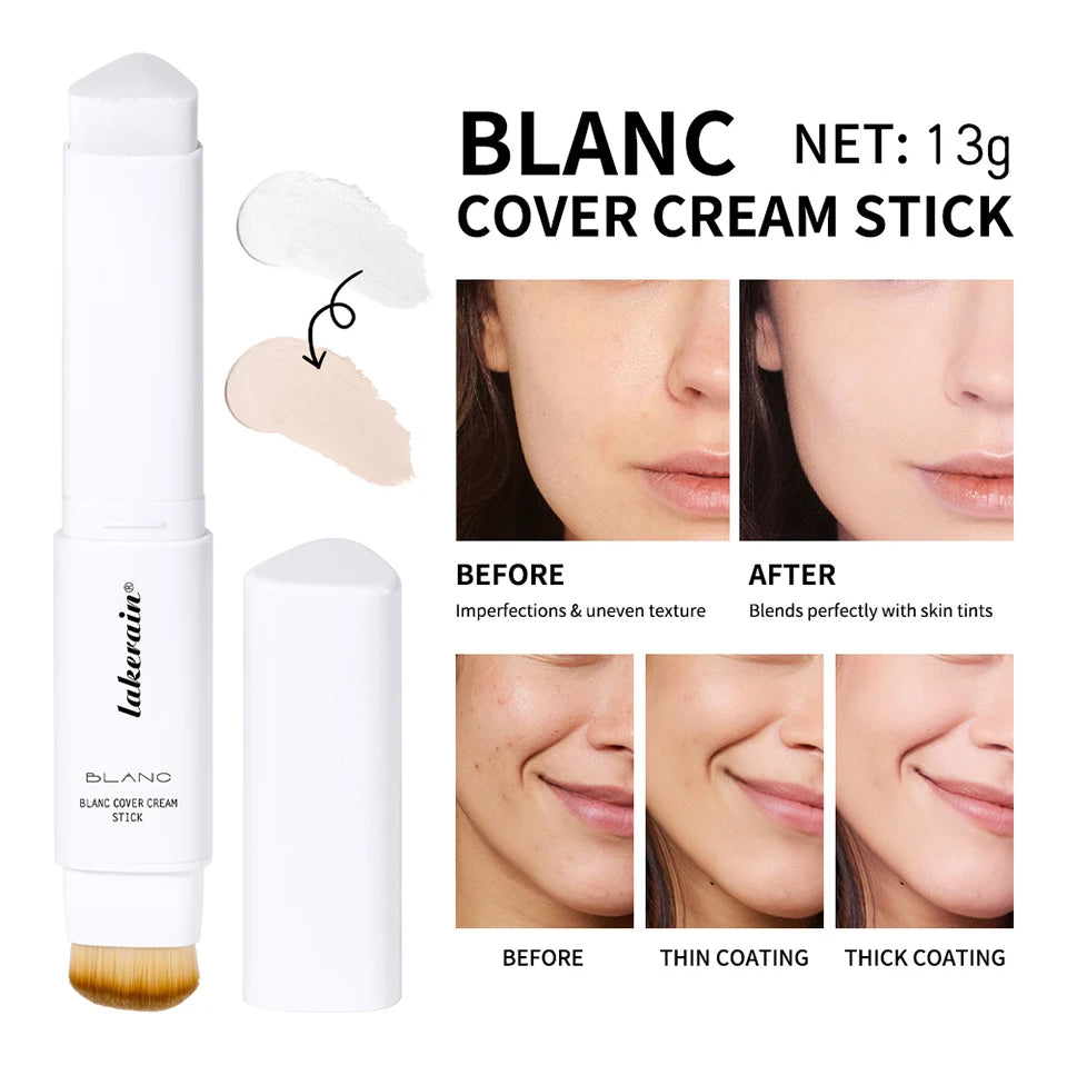 Base de maquillaje coreana en barra que cambia de color, con alta cobertura y acabado resistente al agua. Presentación de doble punta con brocha integrada.