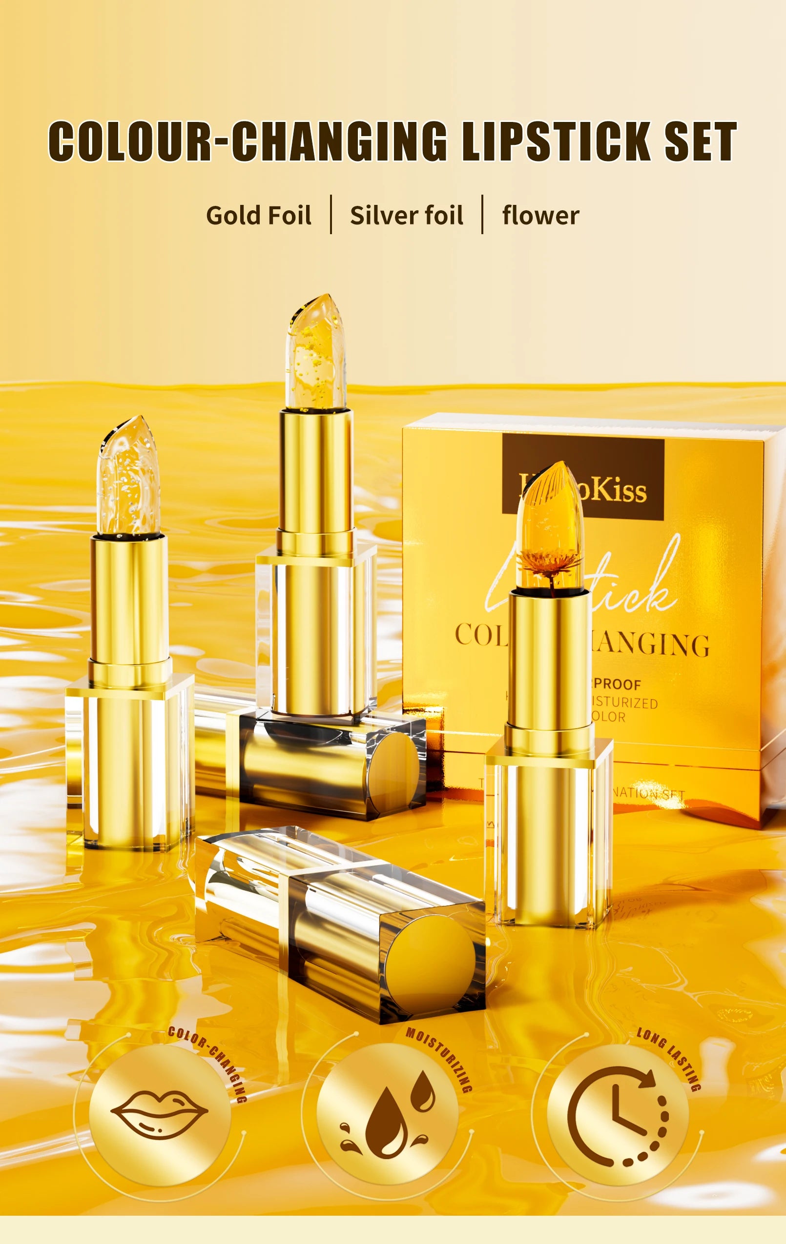 Labial Flor Cristalina de larga duración que Cambia de Color con la Temperatura – Hidratante, Transparente y Resistente al Agua