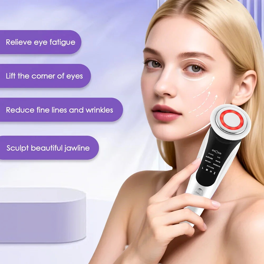 Masajeador Facial EMS 7 en 1 con Terapia LED, Vibración Inducida y Compresa Caliente – Rejuvenecimiento y Tensado de la Piel
