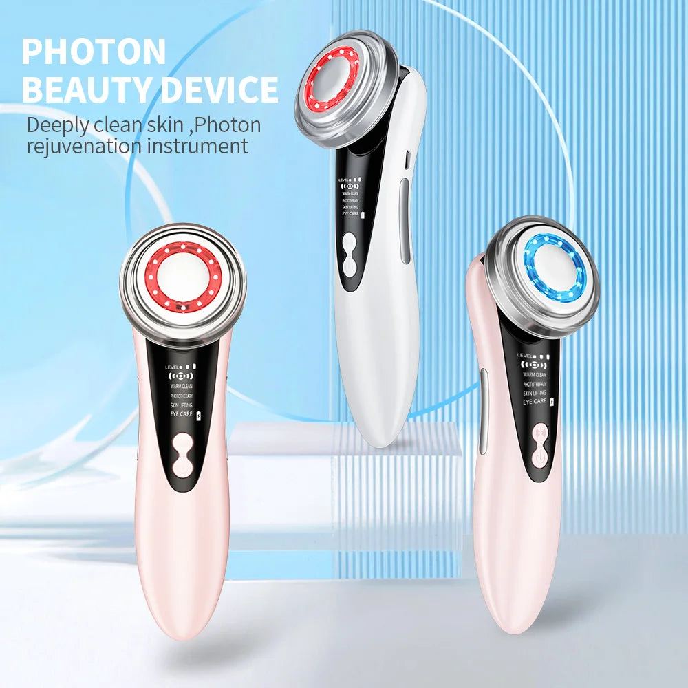Masajeador Facial EMS 7 en 1 con Terapia LED, Vibración Inducida y Compresa Caliente – Rejuvenecimiento y Tensado de la Piel