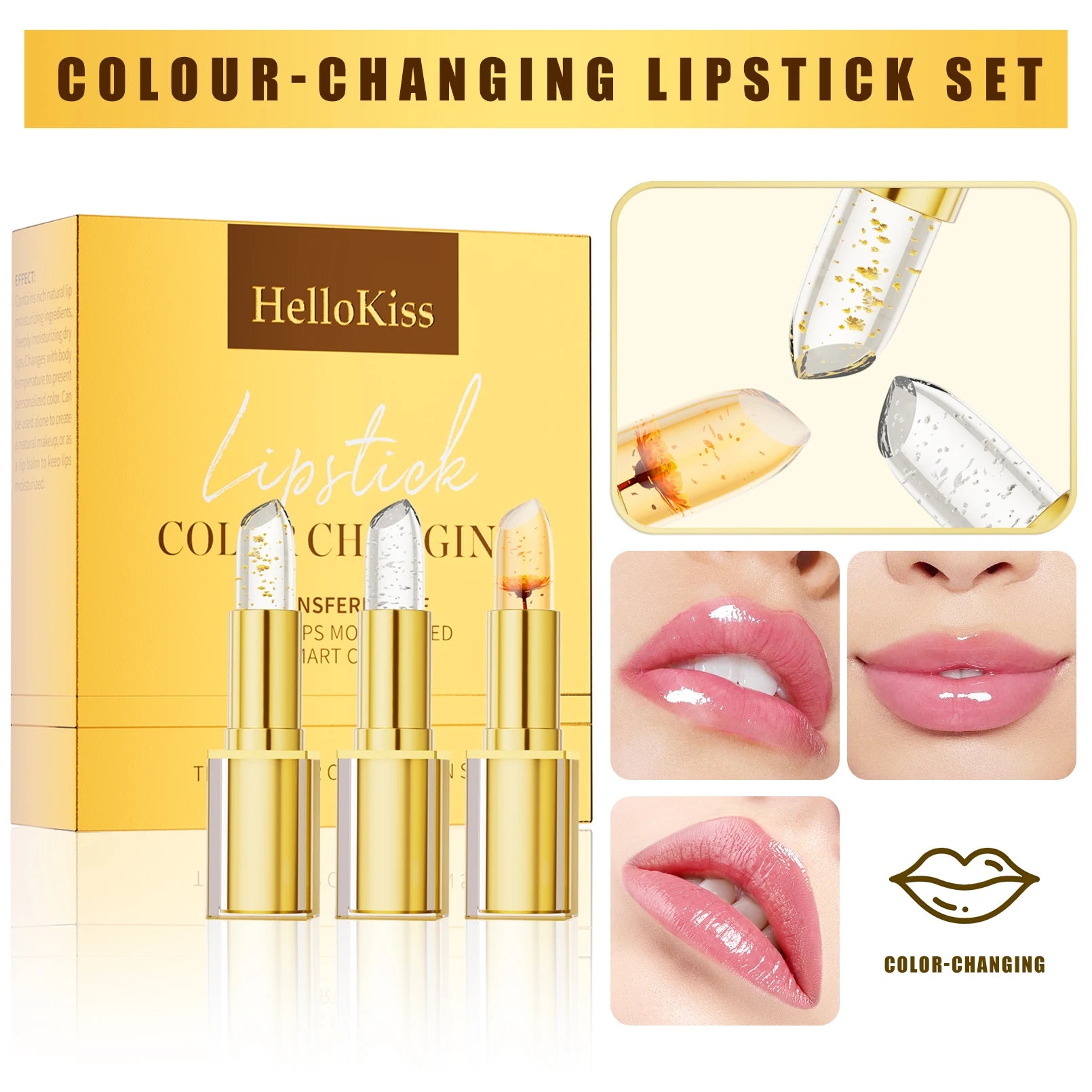 Labial Flor Cristalina de larga duración que Cambia de Color con la Temperatura – Hidratante, Transparente y Resistente al Agua