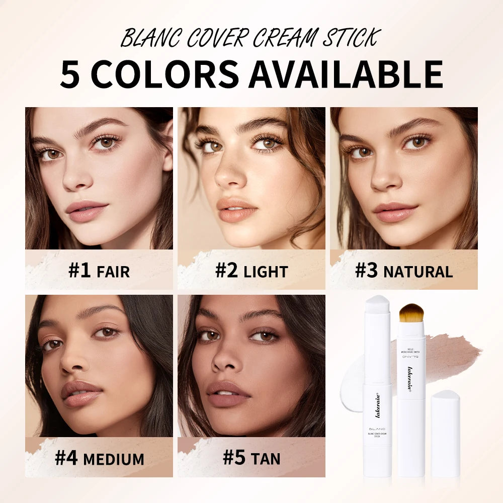 Base de maquillaje coreana en barra que cambia de color, con alta cobertura y acabado resistente al agua. Presentación de doble punta con brocha integrada.
