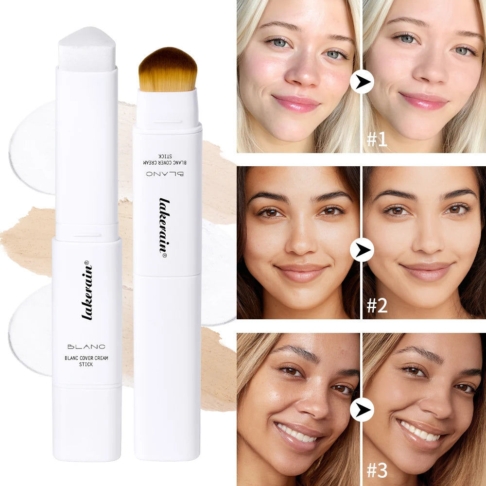 Base de maquillaje coreana en barra que cambia de color, con alta cobertura y acabado resistente al agua. Presentación de doble punta con brocha integrada.