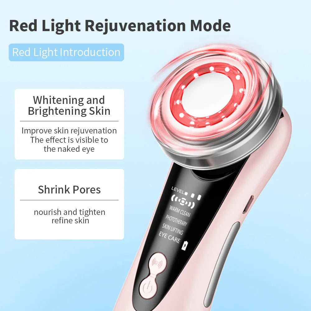 Masajeador Facial EMS 7 en 1 con Terapia LED, Vibración Inducida y Compresa Caliente – Rejuvenecimiento y Tensado de la Piel