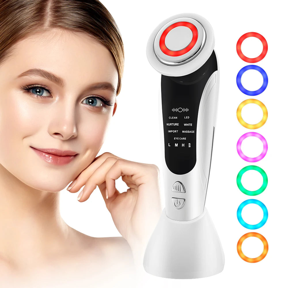 Masajeador Facial EMS 7 en 1 con Terapia LED, Vibración Inducida y Compresa Caliente – Rejuvenecimiento y Tensado de la Piel