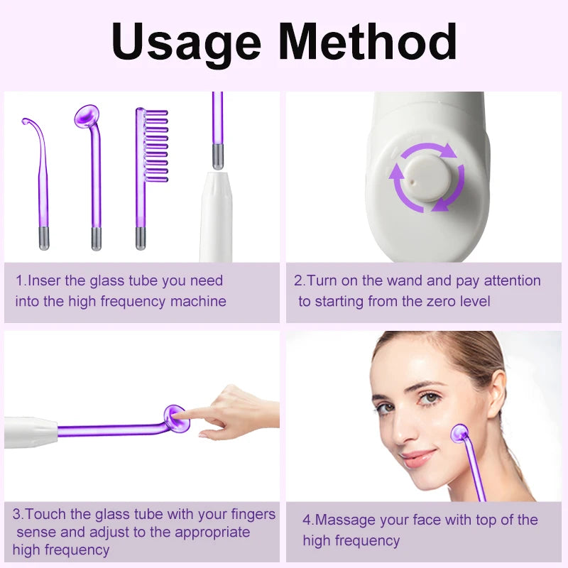 Varita Facial de Alta Frecuencia – Terapia Antiedad y Antiacné con Electroterapia y Electrodos de Cristal