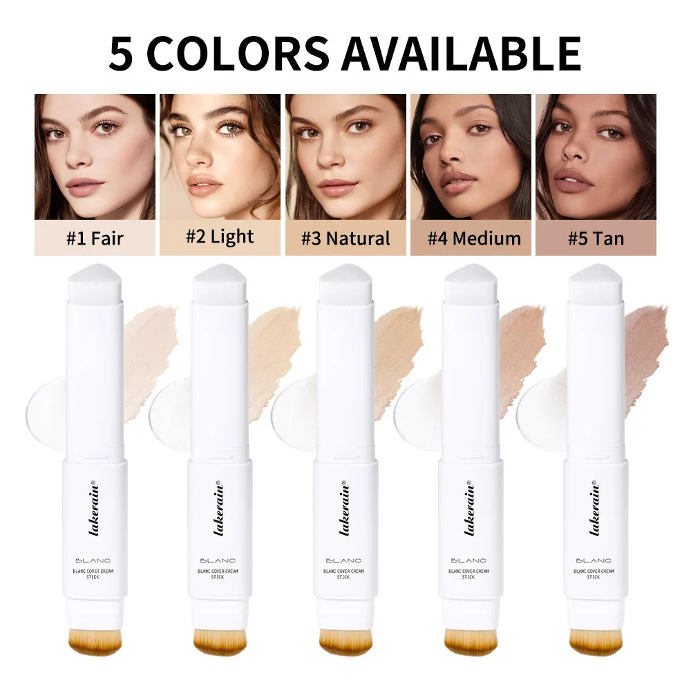 Base de maquillaje coreana en barra que cambia de color, con alta cobertura y acabado resistente al agua. Presentación de doble punta con brocha integrada.