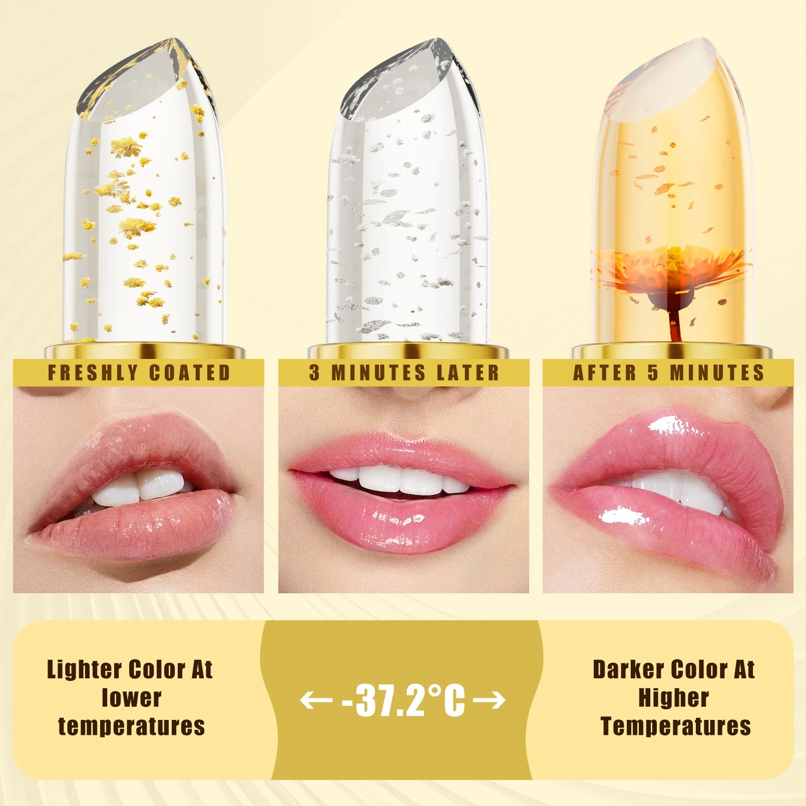 Labial Flor Cristalina de larga duración que Cambia de Color con la Temperatura – Hidratante, Transparente y Resistente al Agua