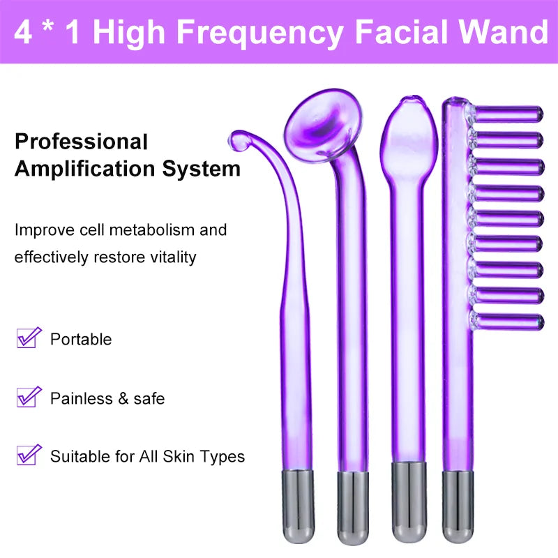 Varita Facial de Alta Frecuencia – Terapia Antiedad y Antiacné con Electroterapia y Electrodos de Cristal
