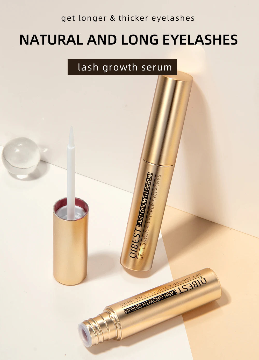 Suero de Crecimiento para Pestañas y cejas QIBEST con Ingredientes Naturales – Fórmula Suave sin Irritación para Pestañas y Cejas Más Largas y Gruesas