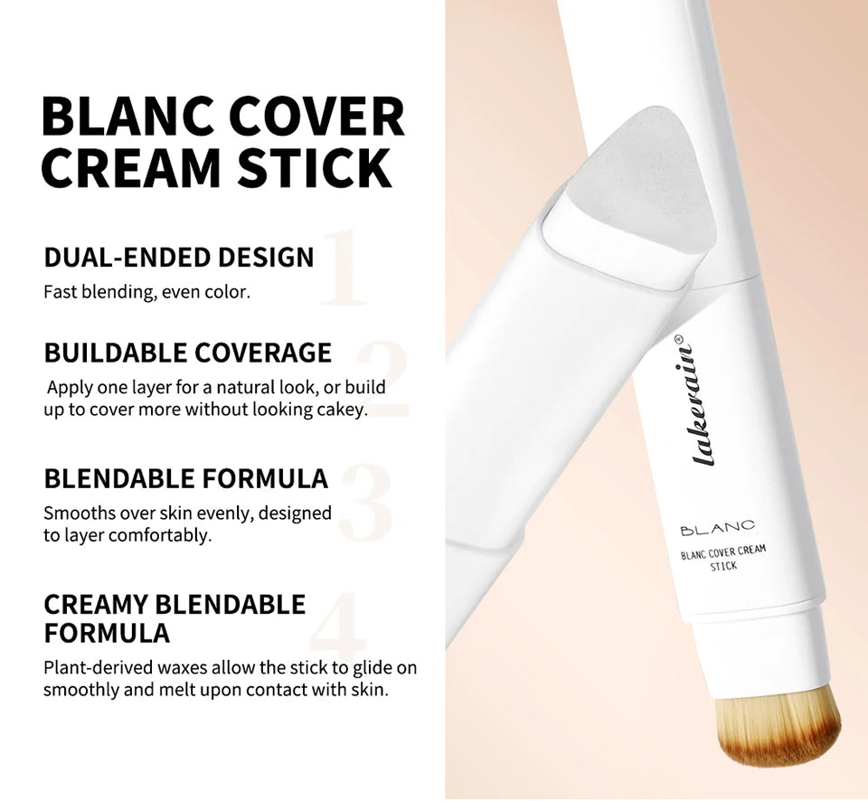 Base de maquillaje coreana en barra que cambia de color, con alta cobertura y acabado resistente al agua. Presentación de doble punta con brocha integrada.