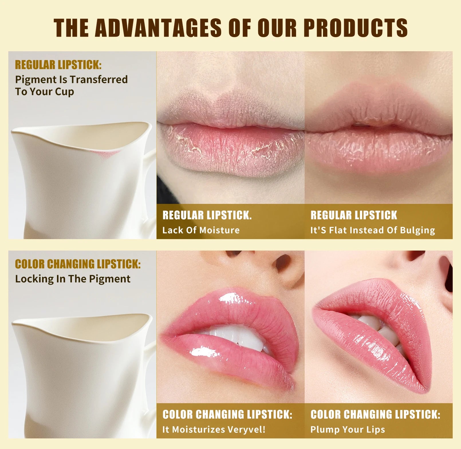 Labial Flor Cristalina de larga duración que Cambia de Color con la Temperatura – Hidratante, Transparente y Resistente al Agua