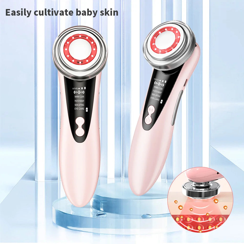 Masajeador Facial EMS 7 en 1 con Terapia LED, Vibración Inducida y Compresa Caliente – Rejuvenecimiento y Tensado de la Piel