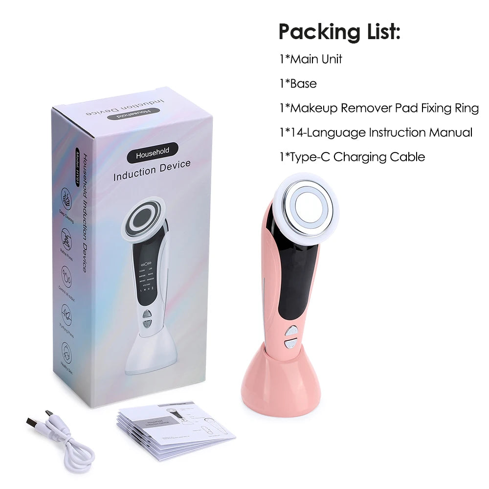Masajeador Facial EMS 7 en 1 con Terapia LED, Vibración Inducida y Compresa Caliente – Rejuvenecimiento y Tensado de la Piel