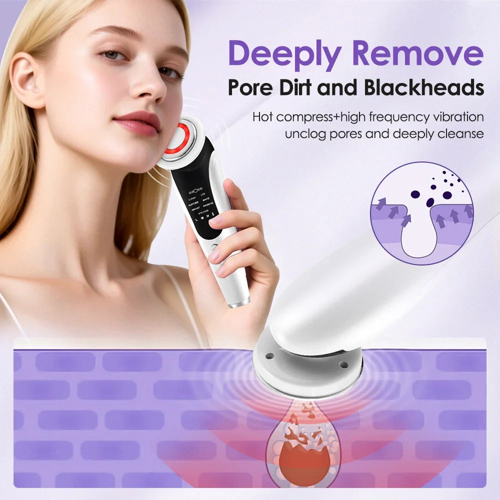 Masajeador Facial EMS 7 en 1 con Terapia LED, Vibración Inducida y Compresa Caliente – Rejuvenecimiento y Tensado de la Piel