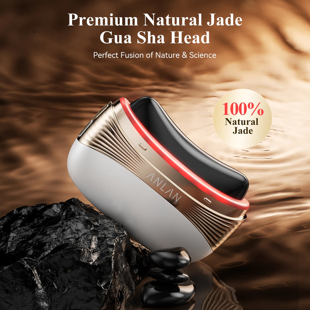 Masajeador Facial/capilar 2 en 1 Gua Sha con Jade Natural y Terapia LED