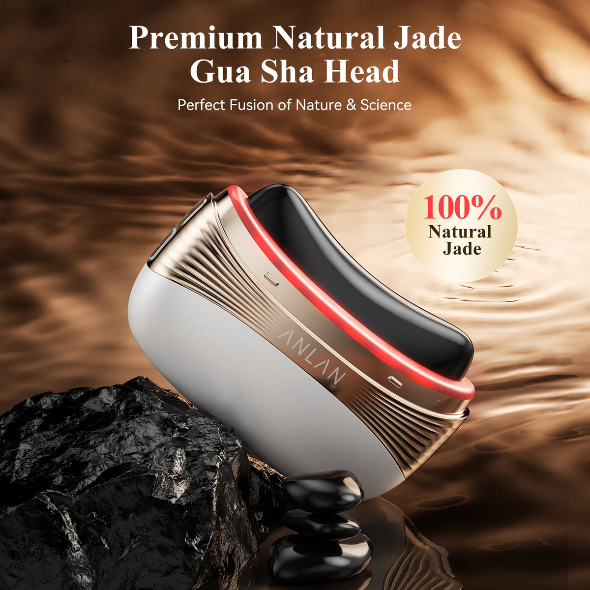 Masajeador Facial/capilar 2 en 1 Gua Sha con Jade Natural y Terapia LED