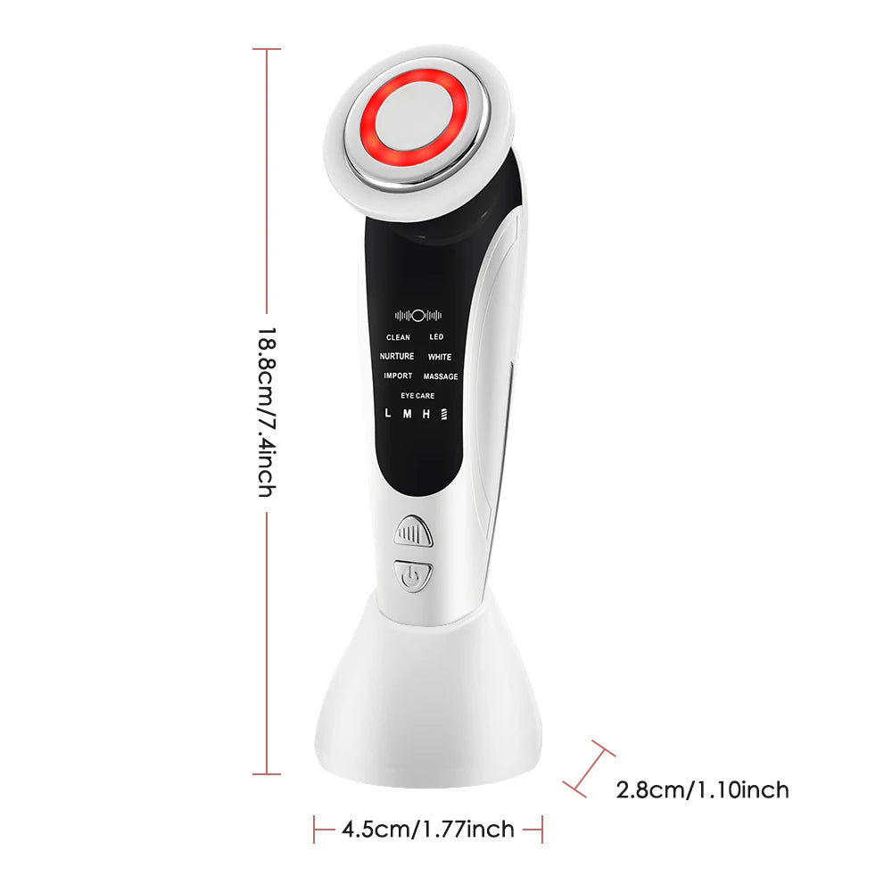 Masajeador Facial EMS 7 en 1 con Terapia LED, Vibración Inducida y Compresa Caliente – Rejuvenecimiento y Tensado de la Piel