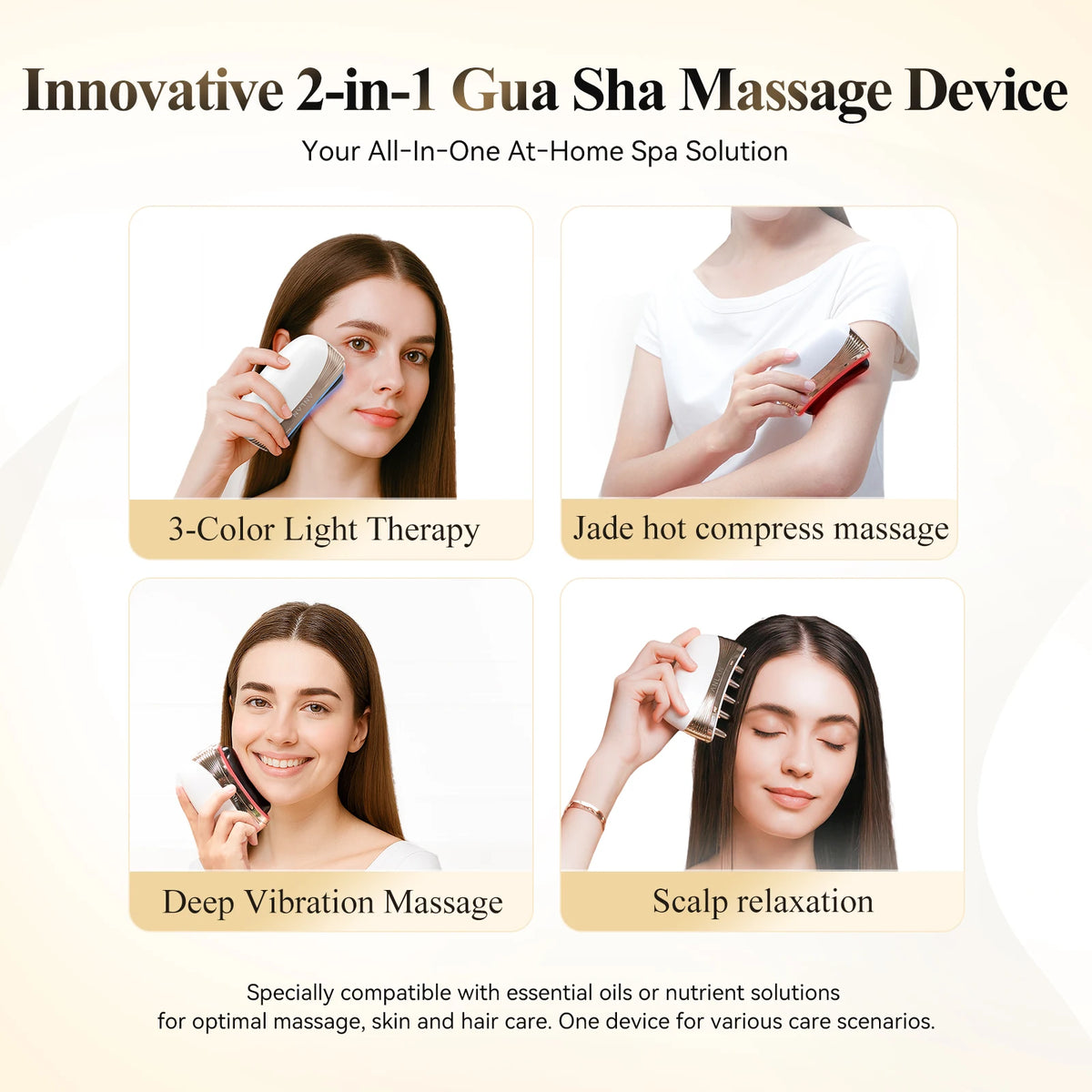 Masajeador Facial/capilar 2 en 1 Gua Sha con Jade Natural y Terapia LED