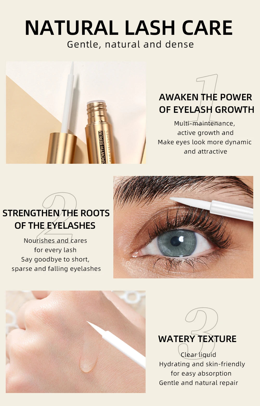 Suero de Crecimiento para Pestañas y cejas QIBEST con Ingredientes Naturales – Fórmula Suave sin Irritación para Pestañas y Cejas Más Largas y Gruesas